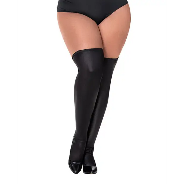 Wet Look Thigh Highs Black QN - Lingerie - Plus/Queen - Packaged