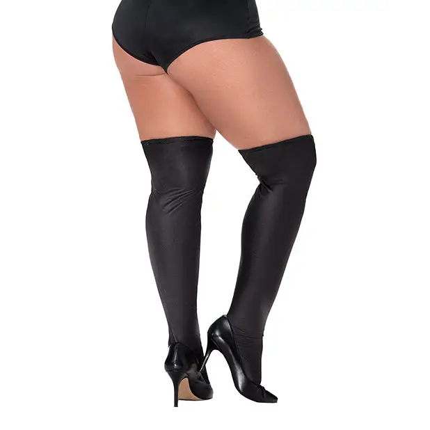 Wet Look Thigh Highs Black QN - Lingerie - Plus/Queen - Packaged