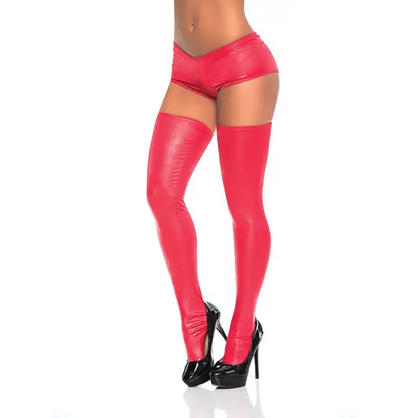 Wet Look Thigh Highs Red O/S - Lingerie - Packaged
