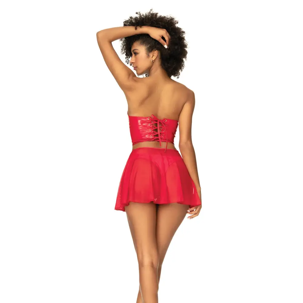 Wet Look Two In One Babydoll Red XL - Lingerie - Packaged