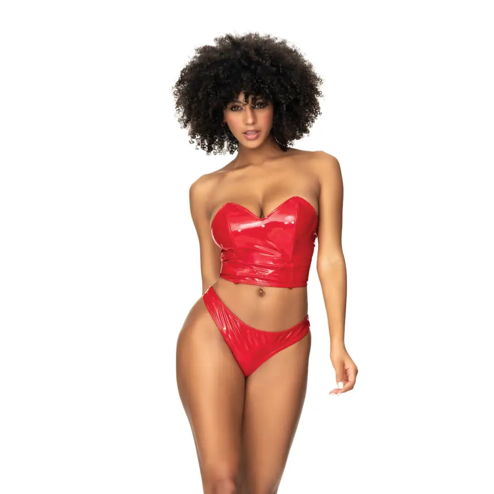 Wet Look Two In One Babydoll Red XL - Lingerie - Packaged