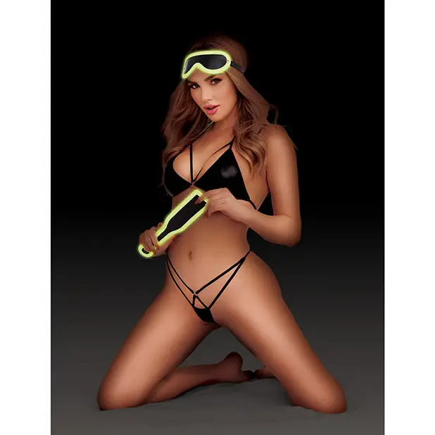 WhipSmart Glow in the Dark Deluxe 3 pc Impact Play Set - Green - Bondage Blindfolds & Restraints