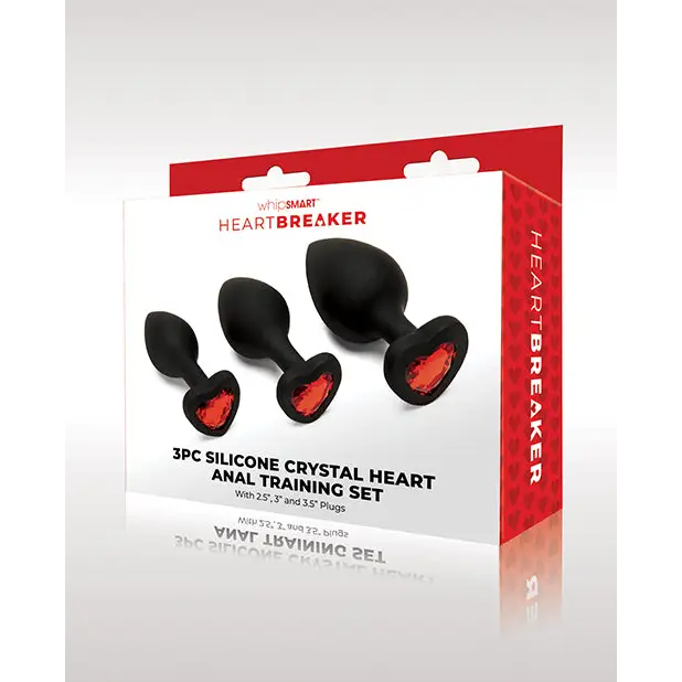 WhipSmart Heartbreaker 3 pc Crystal Heart Anal Training Set - Black/Red - Anal Products
