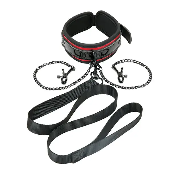 WhipSmart Heartbreaker Collar & Leash Set - Black/Red - Bondage Blindfolds & Restraints