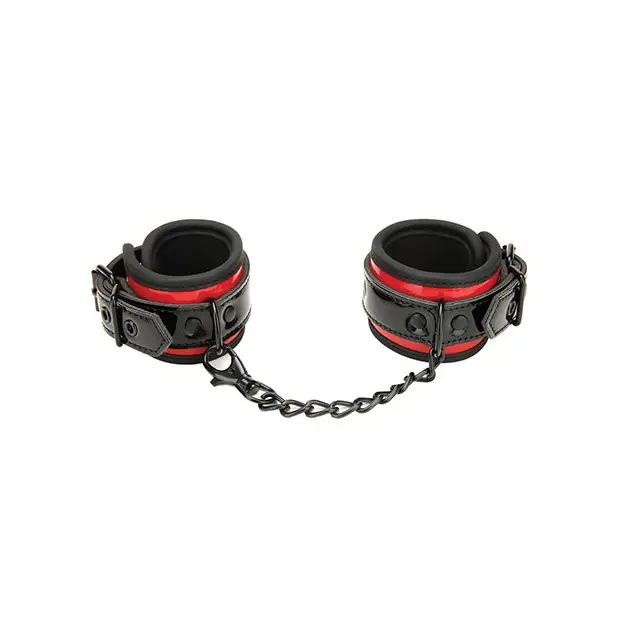 WhipSmart Heartbreaker Deluxe Buckle Love Cuffs - Black/Red - Bondage Blindfolds & Restraints