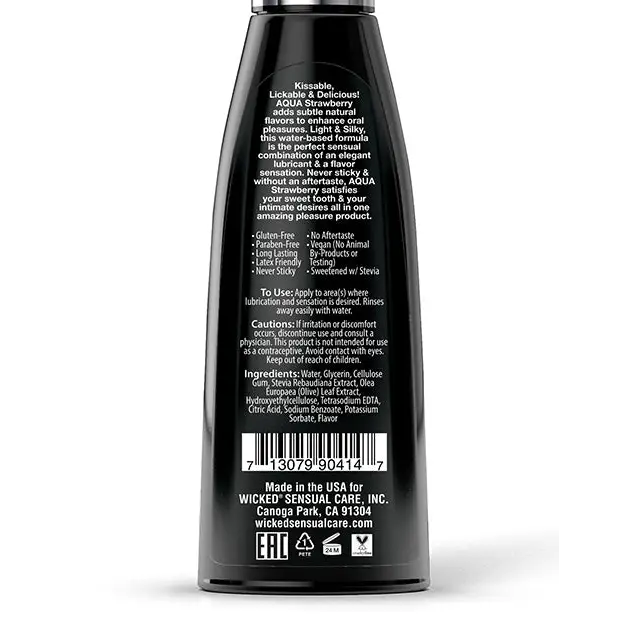 Wicked Sensual Care Aqua Water Based Lubricant, 4 oz Strawberry