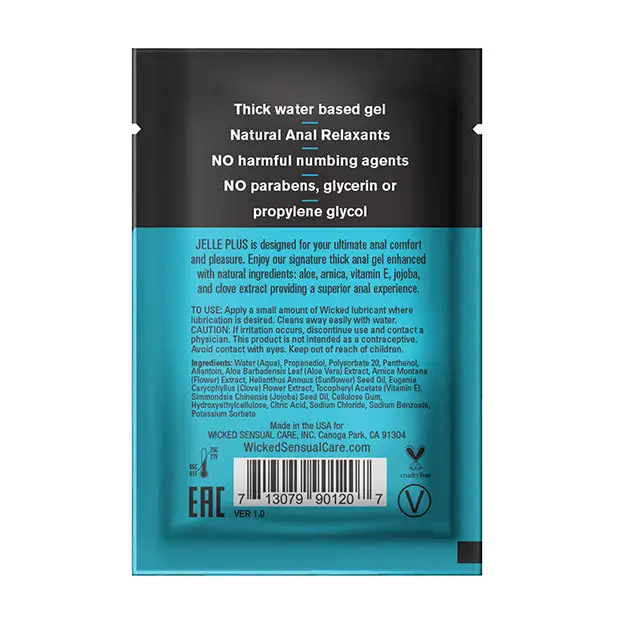 Wicked Sensual Care Jelle Plus Water Based Anal Lubricant with Relaxants -.1 oz - Lubricants