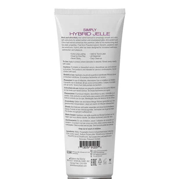 Wicked Sensual Care Simply Hybrid Jelle Lubricant, 4 oz