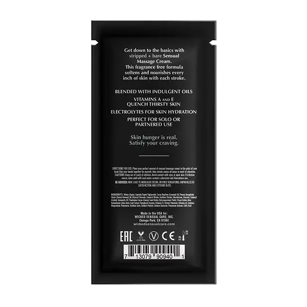 Wicked Sensual Care Stripped & Bare Unscented Massage Cream, .34 oz
