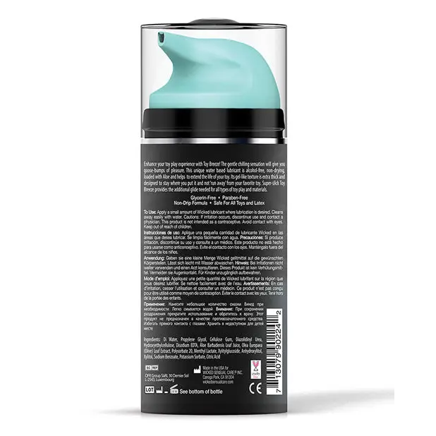 Wicked Sensual Care Toy Breeze Water Based Cooling Lubricant - 3.3 oz - Lubricants