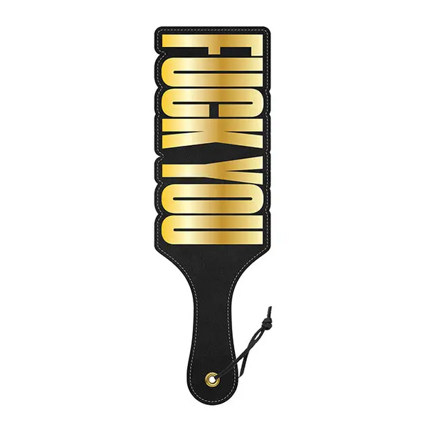 Wood Rocket Fuck You Paddle - Black/Gold - Bondage Blindfolds & Restraints