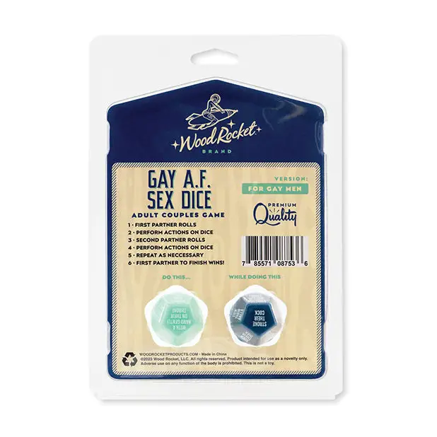 Wood Rocket Gay AF Gay Men Couples Sex Dice Game - Blue