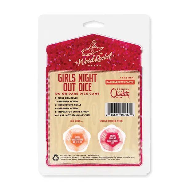 Wood Rocket Girls Night Out Do or Dare Dice Game - Red