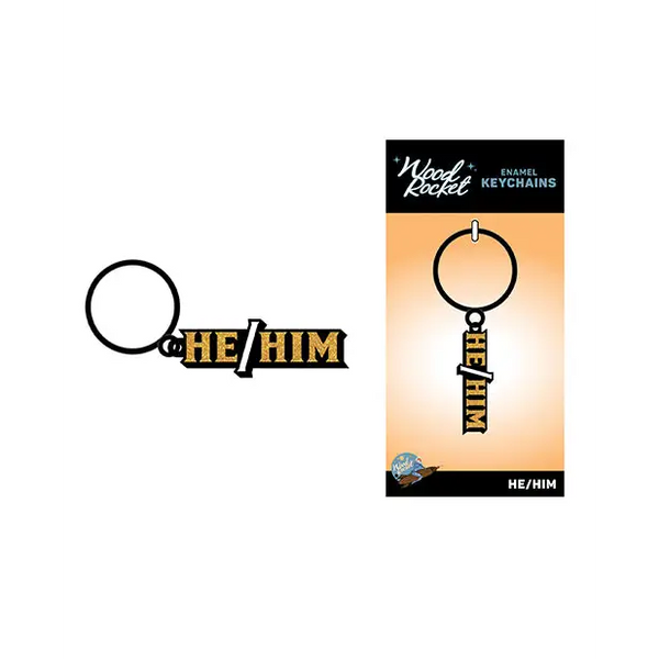Wood Rocket He/Him Keychain - Black/Gold - Novelties