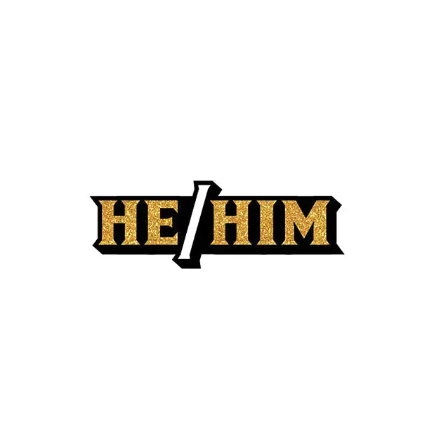 Wood Rocket He/Him Pin, Black/Gold