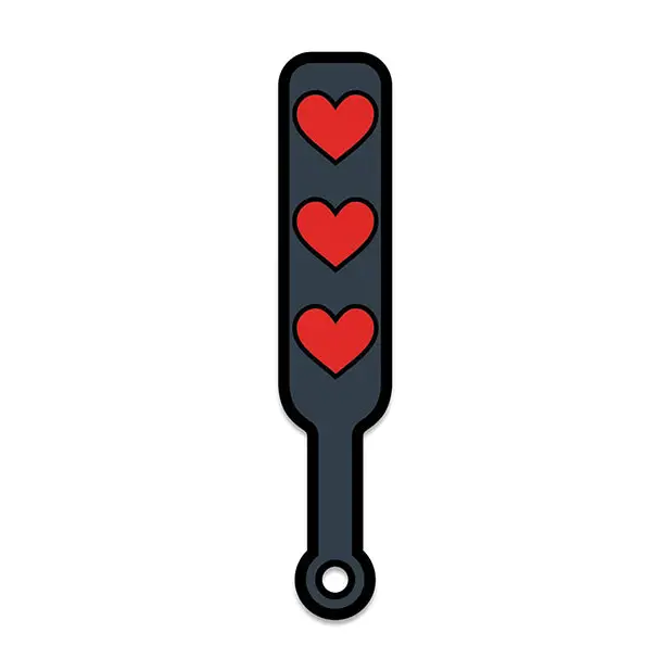 Wood Rocket Sex Toy Hearts Paddle Pin, Black/Red
