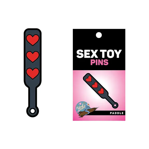Wood Rocket Sex Toy Hearts Paddle Pin, Black/Red