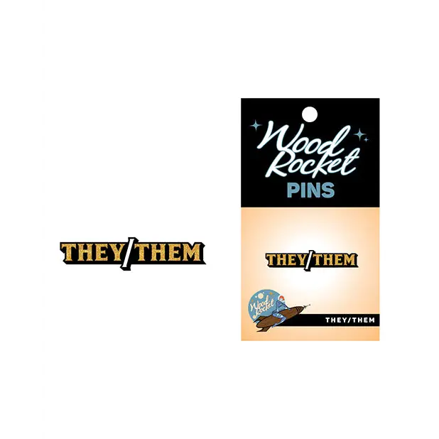 Wood Rocket They/Them Pin, Black/Gold