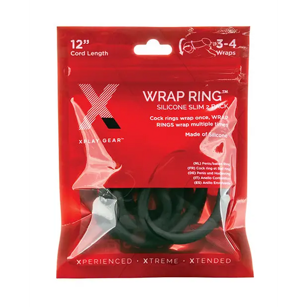 Xplay Gear Silicone 12’’ Slim Wrap Ring - Black Pack of 2 - Penis Enhancement