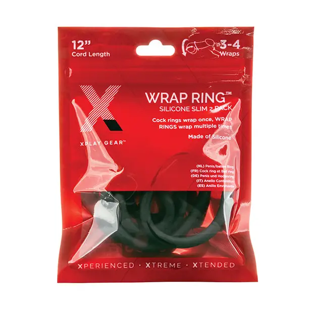 Xplay Gear Silicone 12’’ Slim Wrap Ring - Black Pack of 2 - Penis Enhancement
