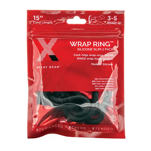 Xplay Gear Silicone 15’’ Slim Wrap Ring - Black Pack of 2 - Penis Enhancement