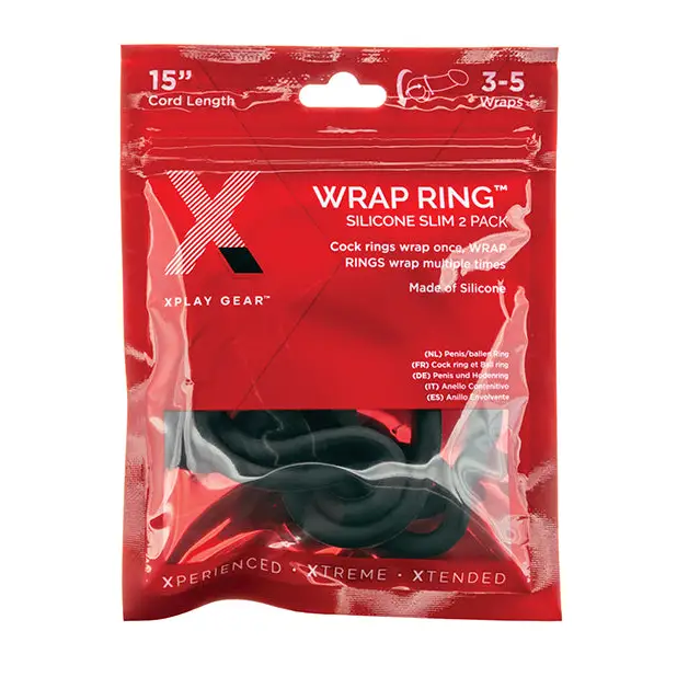 Xplay Gear Silicone 15’’ Slim Wrap Ring - Black Pack of 2 - Penis Enhancement