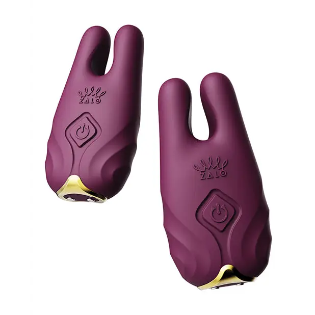 Zalo Nave Vibrating Nipple Clamps - Velvet Purple - Bondage Blindfolds & Restraints