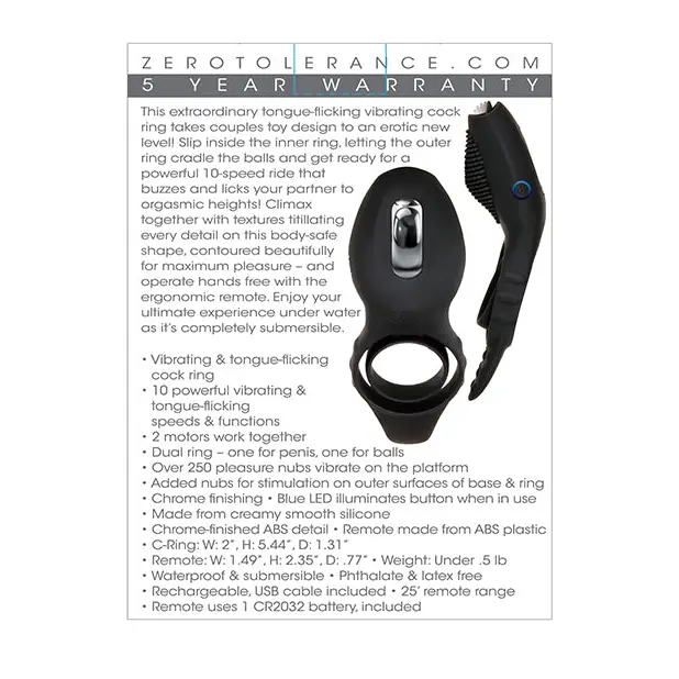 Zero Tolerance Mr. Flicker Vibrating Cock Ring, Black