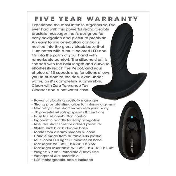 Zero Tolerance The Gentleman Rechargeable Prostate Massager, Black