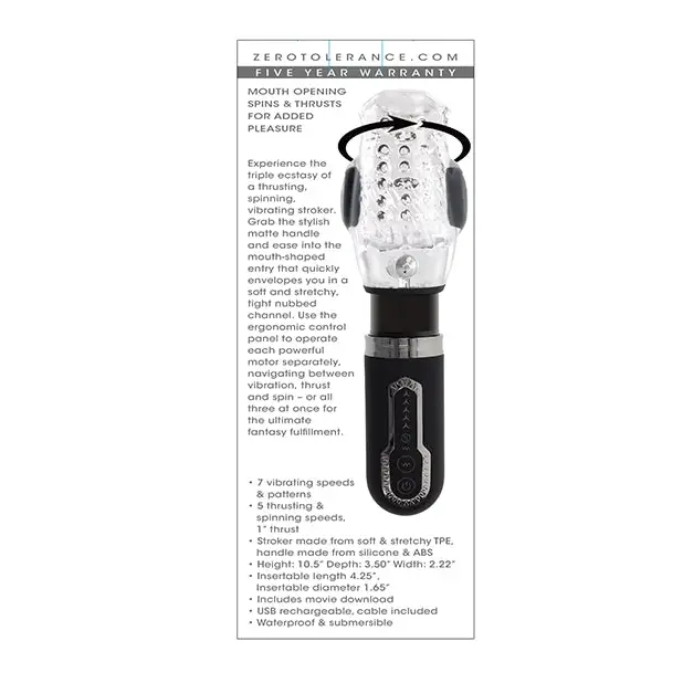 Zero Tolerance Thrill Ride Rechargeable Stroker - Black/Clear - Dolls & Masturbators