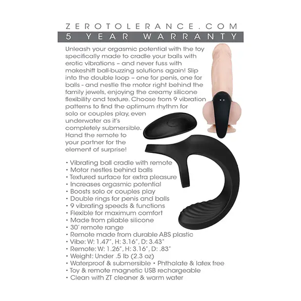 Zero Tolerance Vibrating Ball Cradle w/Remote - Black - Penis Enhancement