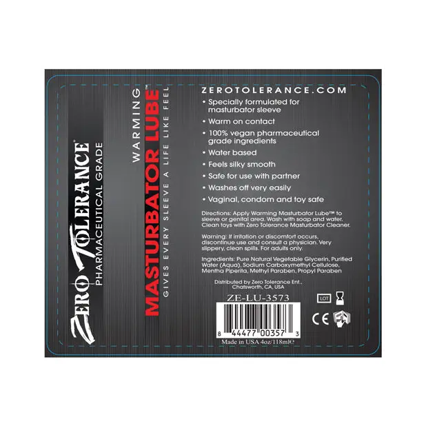 Zero Tolerance Warming Masturbator Lube - 4 oz - Lubricants