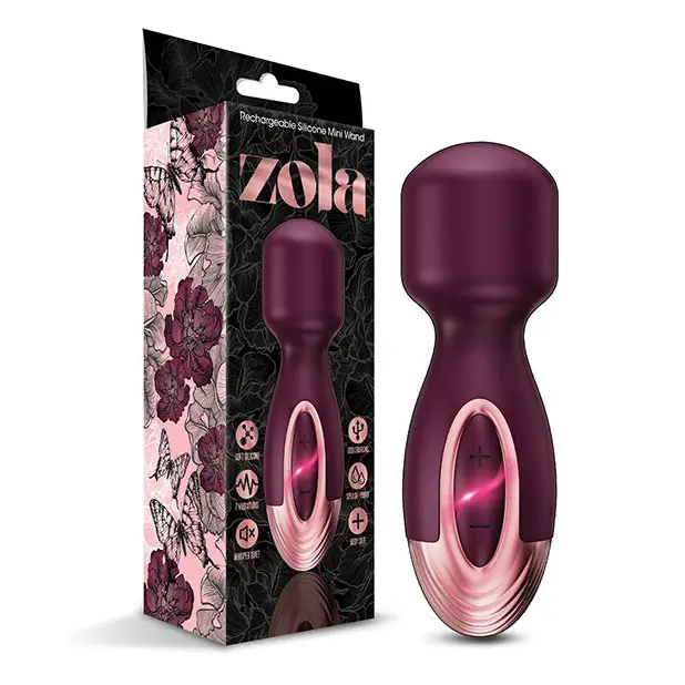 Zola Rechargeable Silicone Mini Wand, Burgundy/Rose Gold