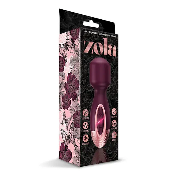 Zola Rechargeable Silicone Mini Wand, Burgundy/Rose Gold