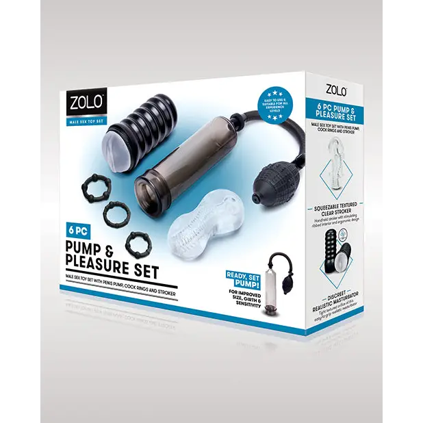 ZOLO 6 pc Pump & Pleasure Set - Black - Penis Enhancement