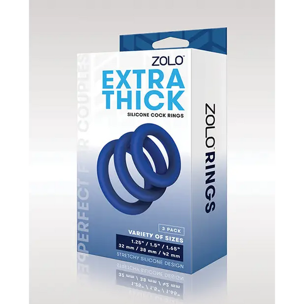 ZOLO Extra Thick Silicone Cock Rings - Blue Pack of 3 - Penis Enhancement